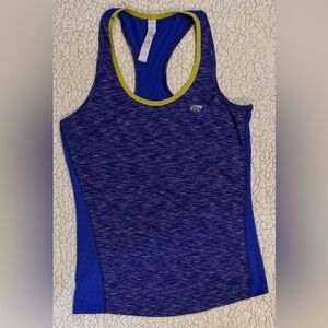 Marika Racerback Athletic Workout Tank Top Heather Blue Yellow Trim Womens Small
